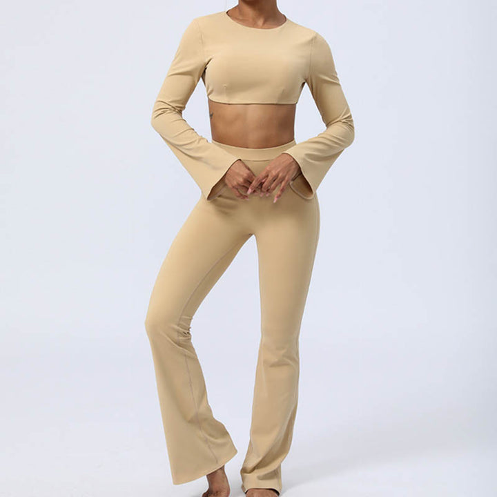 Buddha Stones Haut à manches longues et dos nu avec bretelles et soutien-gorge Pantalon évasé Tenue de fitness et de yoga - image 27