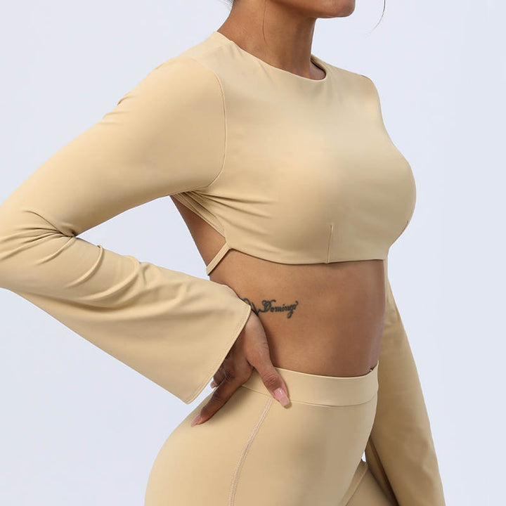 Buddha Stones Haut à manches longues et dos nu avec bretelles et soutien-gorge Pantalon évasé Tenue de fitness et de yoga - image 23