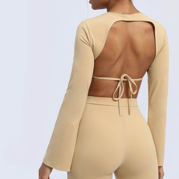 Buddha Stones Haut à manches longues et dos nu avec bretelles et soutien-gorge Pantalon évasé Tenue de fitness et de yoga - image 25