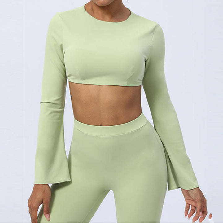 Buddha Stones Haut à manches longues et dos nu avec bretelles et soutien-gorge Pantalon évasé Tenue de fitness et de yoga - image 10