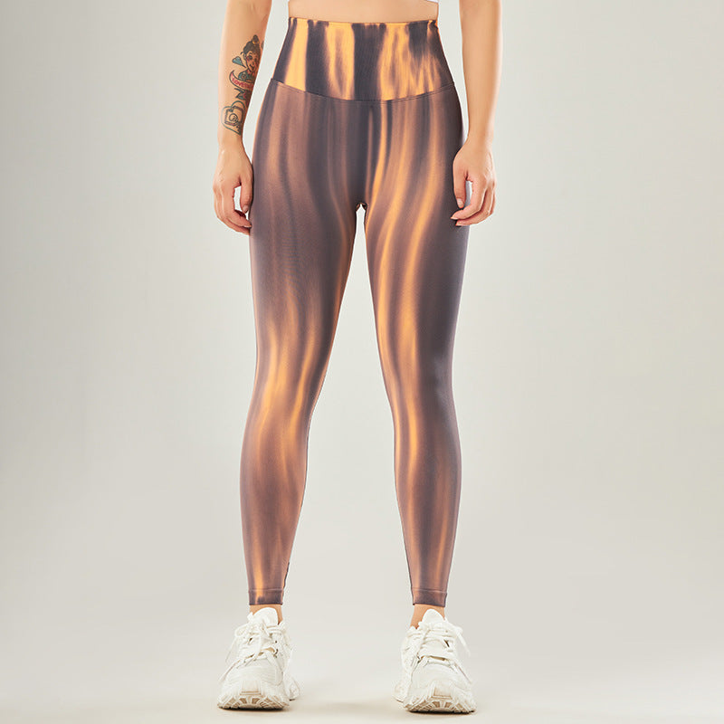 Pantalon de yoga taille haute sans couture avec imprimé tie-dye Buddha Stones pour femme