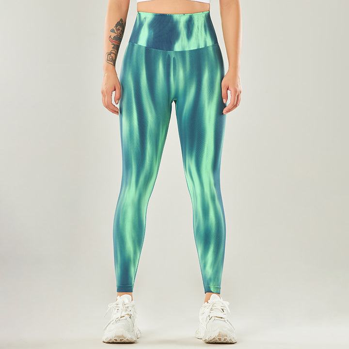 Pantalon de yoga taille haute sans couture avec imprimé tie-dye Buddha Stones pour femme