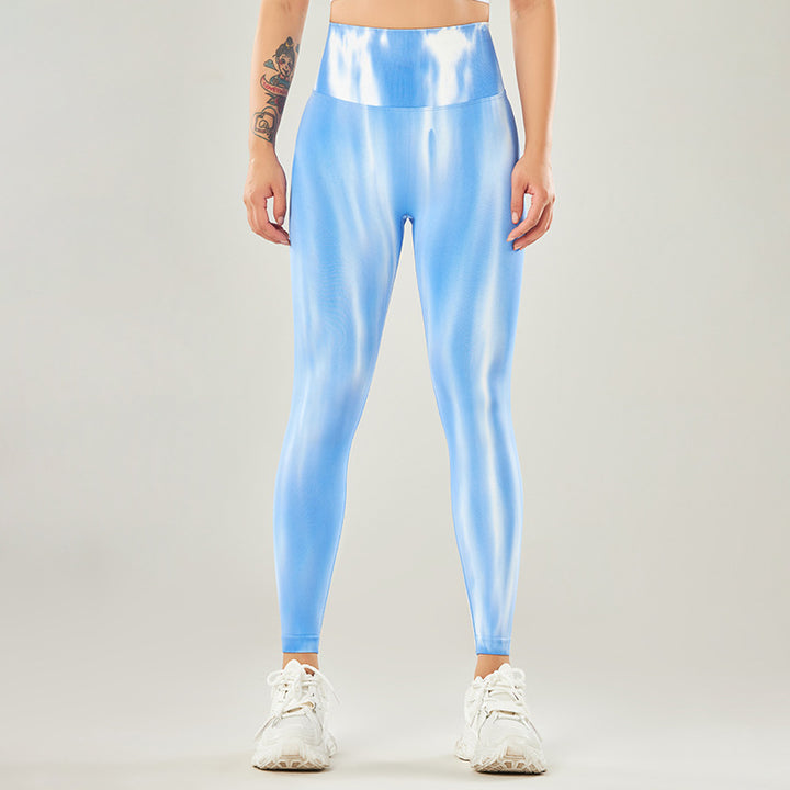 Pantalon de yoga taille haute sans couture avec imprimé tie-dye Buddha Stones pour femme