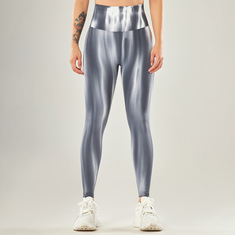 Pantalon de yoga taille haute sans couture avec imprimé tie-dye Buddha Stones pour femme