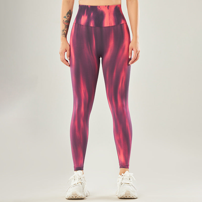 Pantalon de yoga taille haute sans couture avec imprimé tie-dye Buddha Stones pour femme