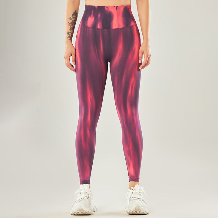 Pantalon de yoga taille haute sans couture avec imprimé tie-dye Buddha Stones pour femme