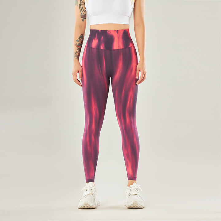 Pantalon de yoga taille haute sans couture avec imprimé tie-dye Buddha Stones pour femme