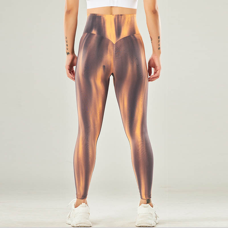 Pantalon de yoga taille haute sans couture avec imprimé tie-dye Buddha Stones pour femme
