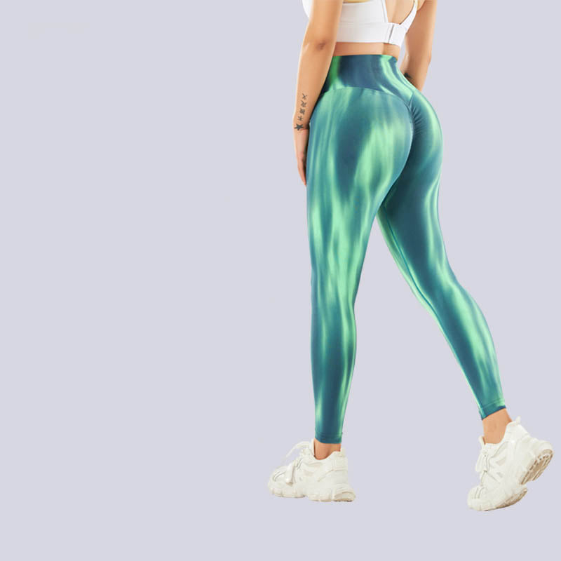 Pantalon de yoga taille haute sans couture avec imprimé tie-dye Buddha Stones pour femme