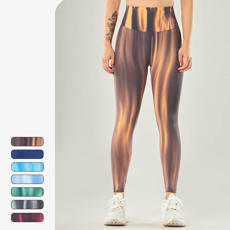 Pantalon de yoga taille haute sans couture avec imprimé tie-dye Buddha Stones pour femme