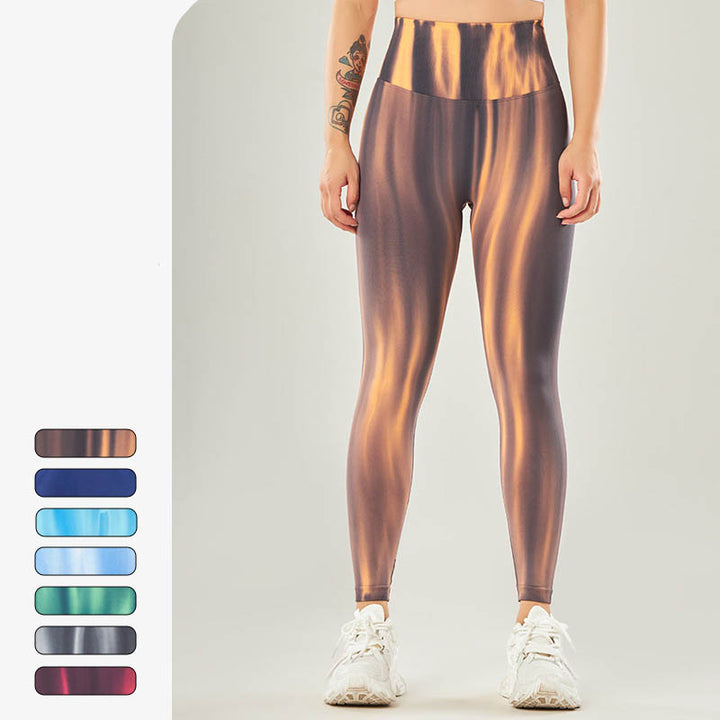 Pantalon de yoga taille haute sans couture avec imprimé tie-dye Buddha Stones pour femme