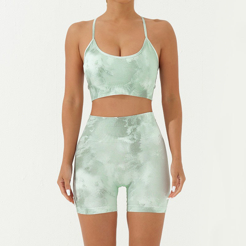 Ensemble de 2 pièces de Buddha Stones imprimé camouflage dos nu bretelles croisées haut soutien-gorge short leggings pantalon fitness yoga tenue - Vert - Ensemble 2 pièces (haut et short) - US8-10，UK/AU12-14，EU40-42 (L) - image 20