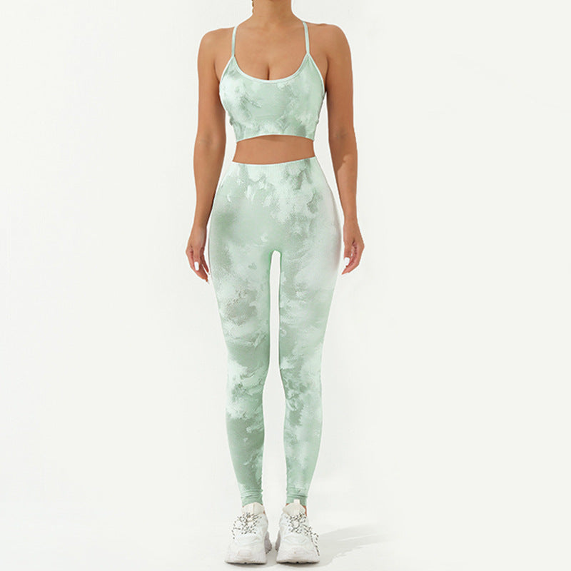 Ensemble de 2 pièces de Buddha Stones imprimé camouflage dos nu bretelles croisées haut soutien-gorge short leggings pantalon fitness yoga tenue - Vert - 2 pièces (haut et pantalon) - US8-10，UK/AU12-14，EU40-42 (L) - image 21