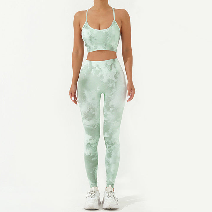 Ensemble de 2 pièces de Buddha Stones imprimé camouflage dos nu bretelles croisées haut soutien-gorge short leggings pantalon fitness yoga tenue - Vert - Ensemble 2 pièces (haut et pantalon) - US8-10，UK/AU12-14，EU40-42 (L) - image 21