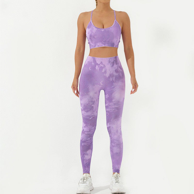 Ensemble de 2 pièces de Buddha Stones imprimé camouflage dos nu bretelles croisées haut soutien-gorge short leggings pantalon fitness yoga tenue - Violet - Ensemble 2 pièces (haut et pantalon) - US8-10，UK/AU12-14，EU40-42 (L) - image 25