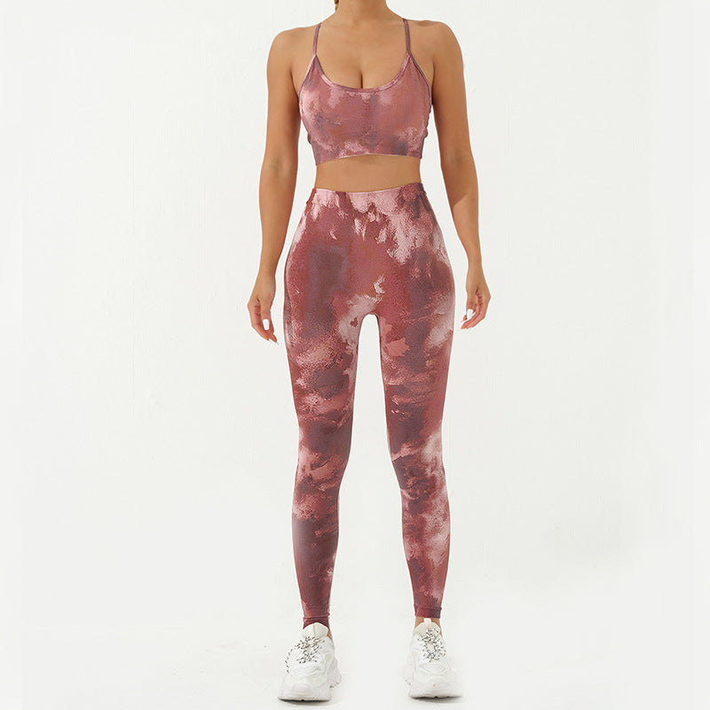 Ensemble de 2 pièces de Buddha Stones imprimé camouflage dos nu bretelles croisées haut soutien-gorge short leggings pantalon fitness yoga tenue - Bourgogne - Ensemble 2 pièces (haut et pantalon) - US8-10，UK/AU12-14，EU40-42 (L) - image 13