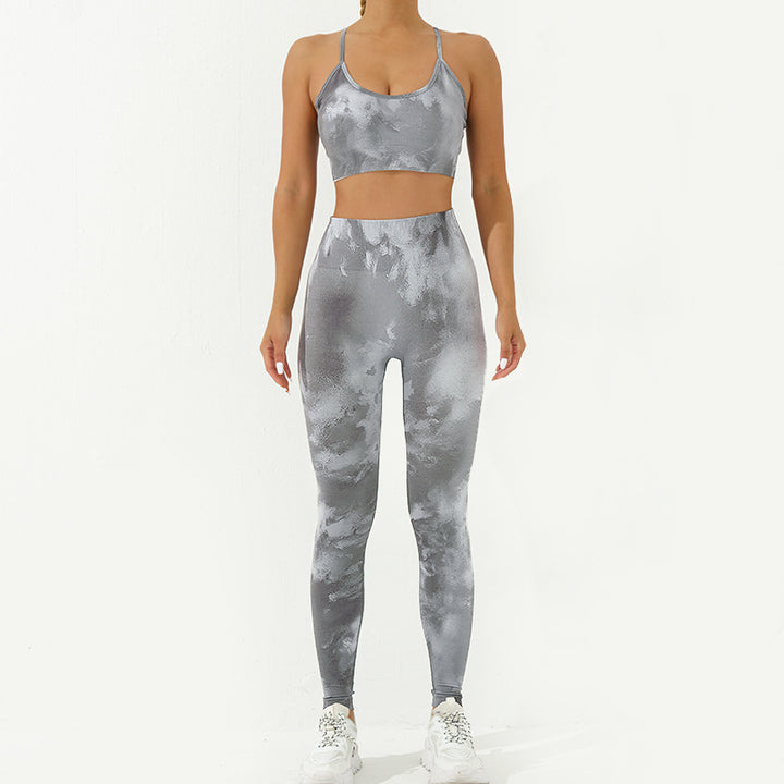 Ensemble de 2 pièces de Buddha Stones imprimé camouflage dos nu bretelles croisées haut soutien-gorge short leggings pantalon fitness yoga tenue - Gris - 2 pièces (haut et pantalon) - US8-10，UK/AU12-14，EU40-42 (L) - image 23