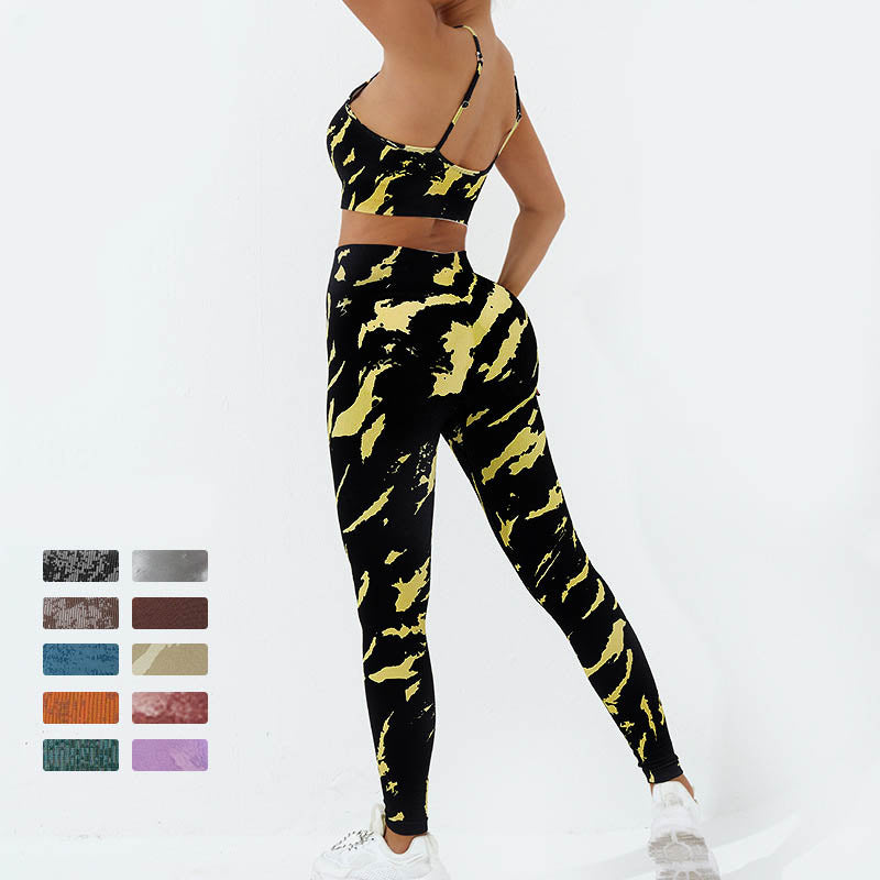Ensemble de 2 pièces de Buddha Stones imprimé camouflage dos nu bretelles croisées haut soutien-gorge short leggings pantalon fitness yoga tenue - image 5