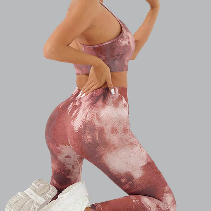 Ensemble de 2 pièces de Buddha Stones imprimé camouflage dos nu bretelles croisées haut soutien-gorge short leggings pantalon fitness yoga tenue - image 14