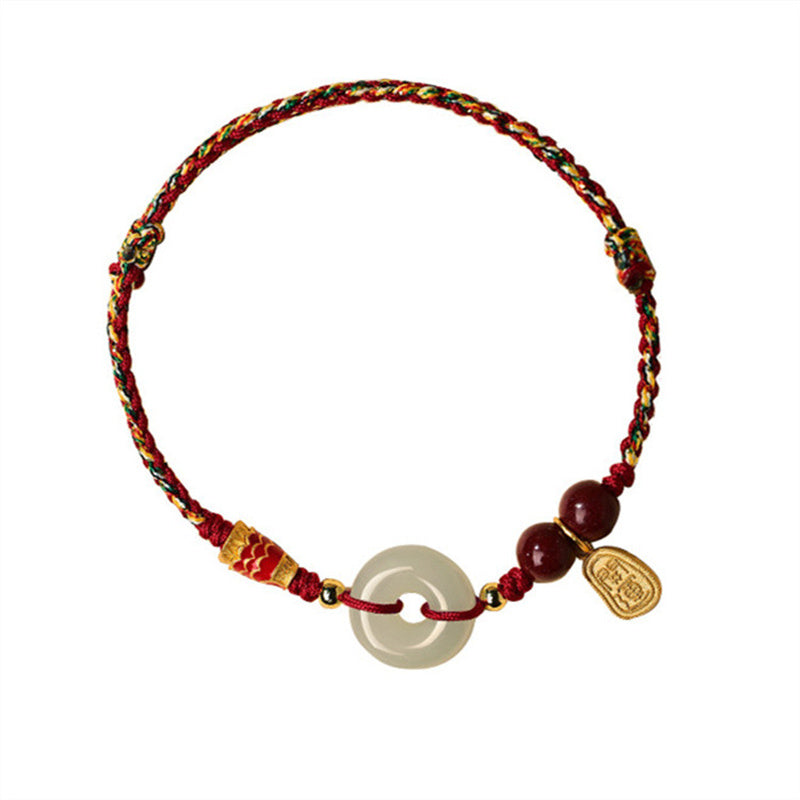 Bracelet porte-bonheur en argent sterling 925 Buddha Stones et poisson Koi en jade Hetian