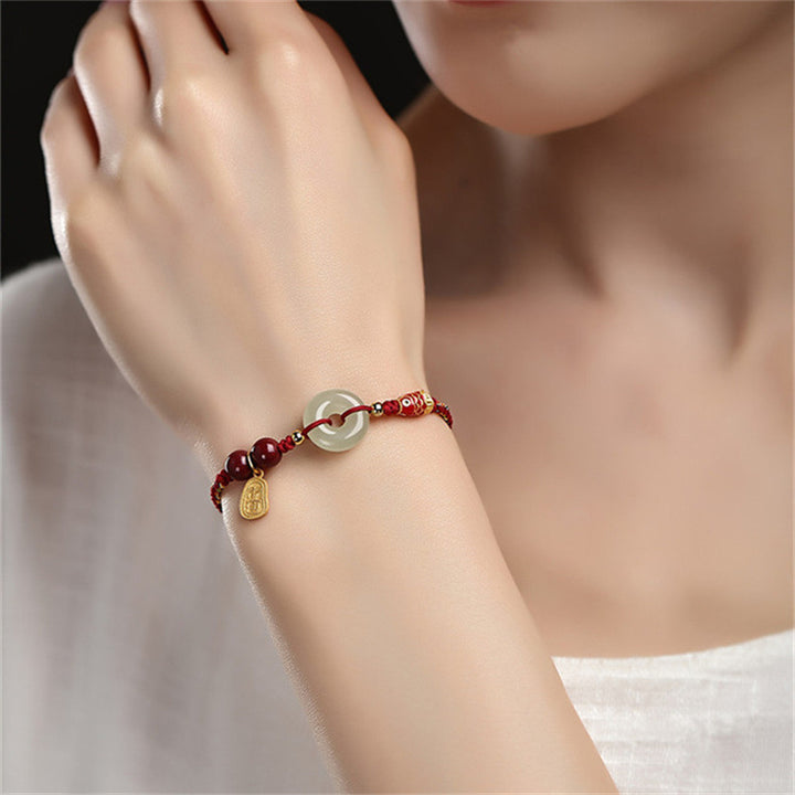 Bracelet porte-bonheur en argent sterling 925 Buddha Stones et poisson Koi en jade Hetian