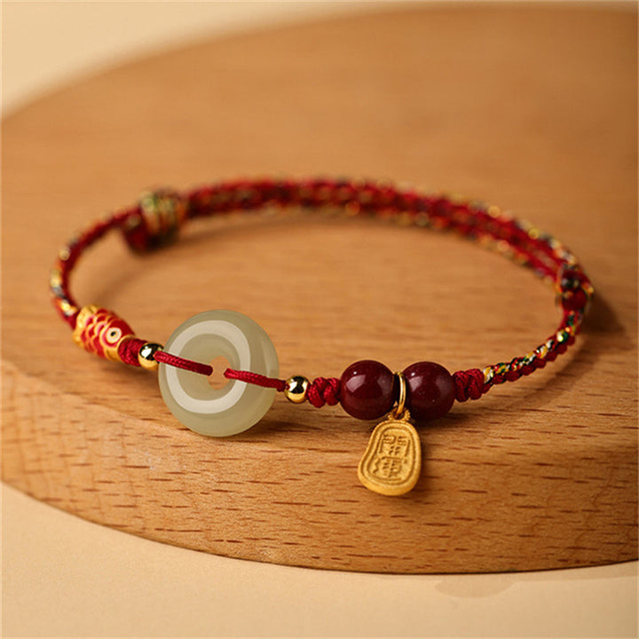 Bracelet porte-bonheur en argent sterling 925 Buddha Stones et poisson Koi en jade Hetian