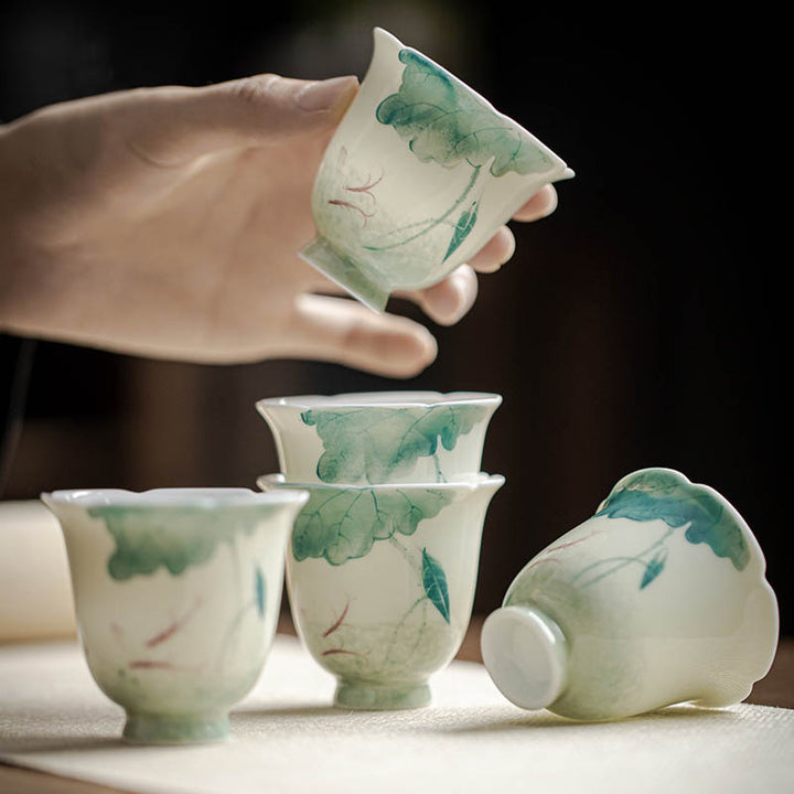 Tasse à thé en céramique motif feuilles de lotus poisson Koi Buddha Stones Tasse à thé Kung Fu 65 ml