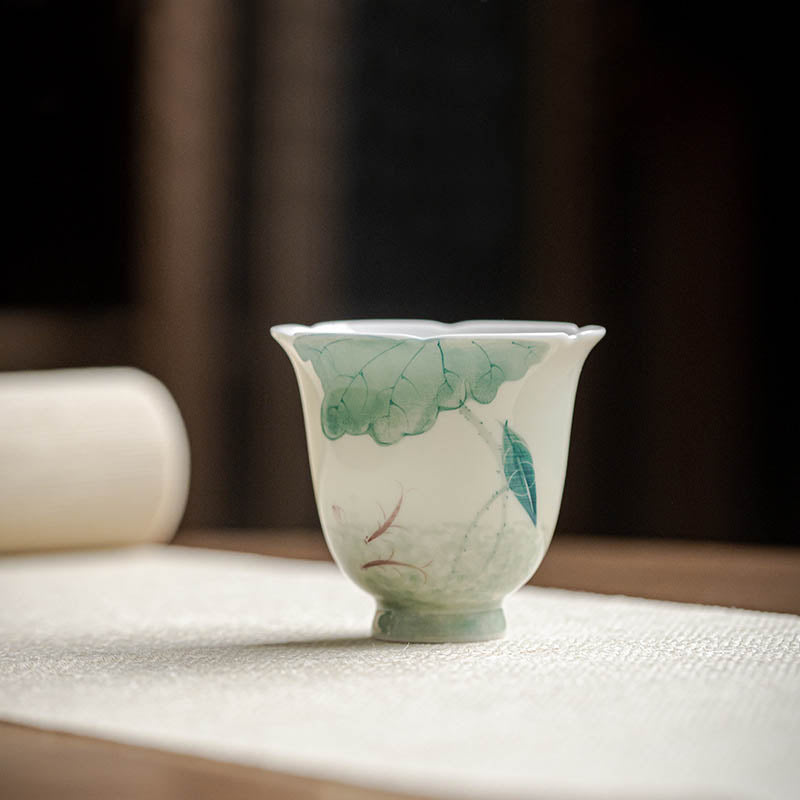 Tasse à thé en céramique motif feuilles de lotus poisson Koi Buddha Stones Tasse à thé Kung Fu 65 ml