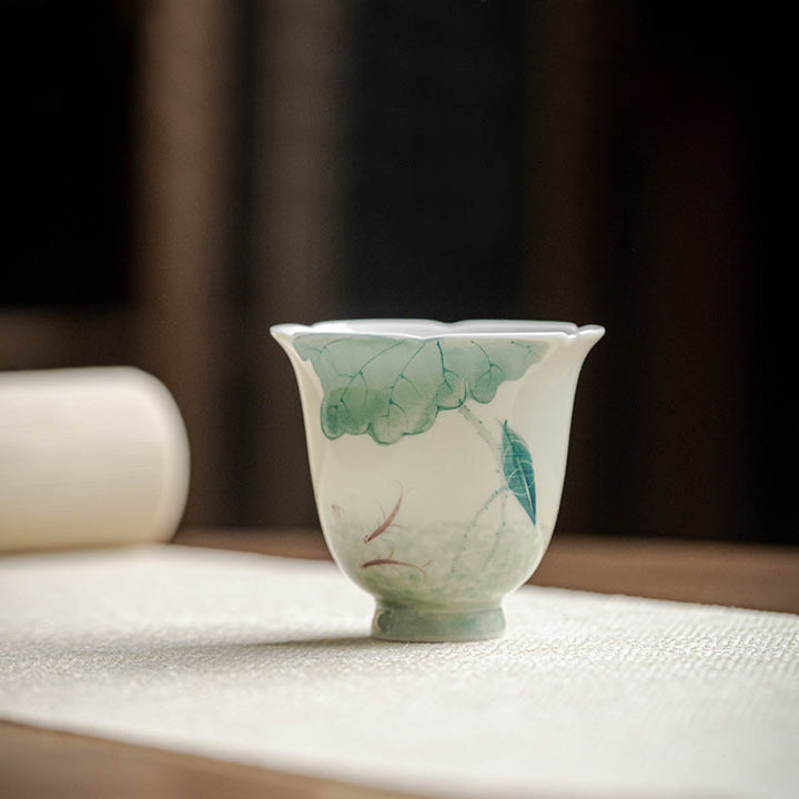 Tasse à thé en céramique motif feuilles de lotus poisson Koi Buddha Stones Tasse à thé Kung Fu 65 ml