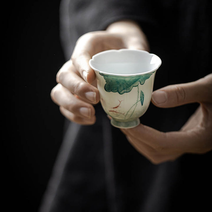 Tasse à thé en céramique motif feuilles de lotus poisson Koi Buddha Stones Tasse à thé Kung Fu 65 ml