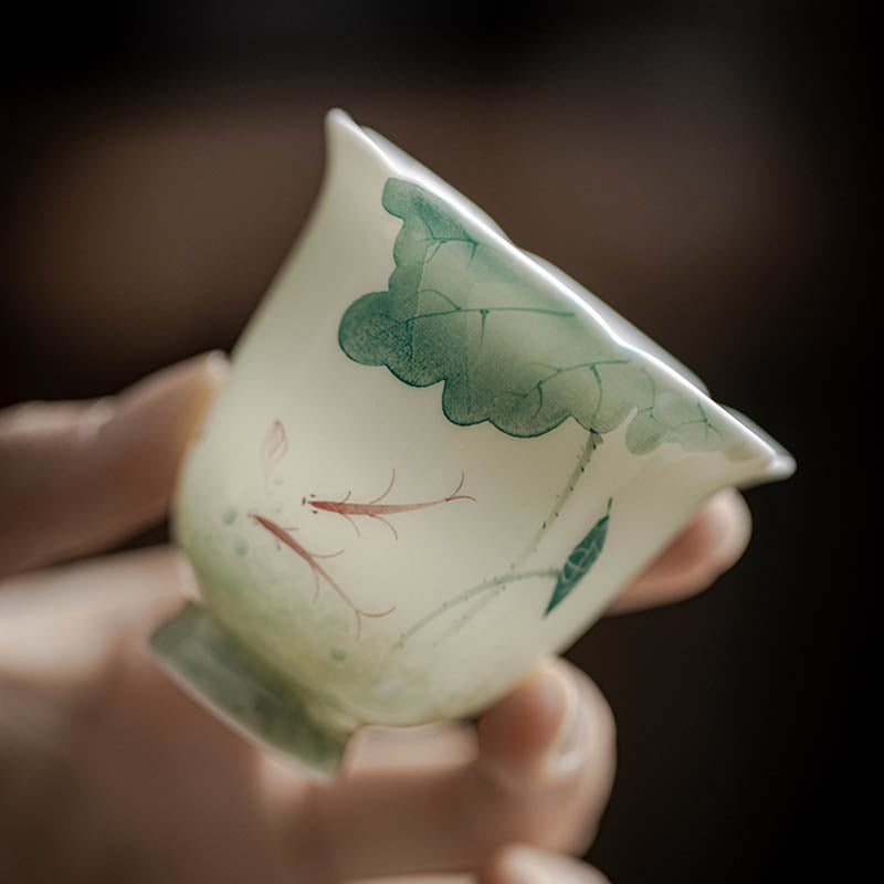 Tasse à thé en céramique motif feuilles de lotus poisson Koi Buddha Stones Tasse à thé Kung Fu 65 ml