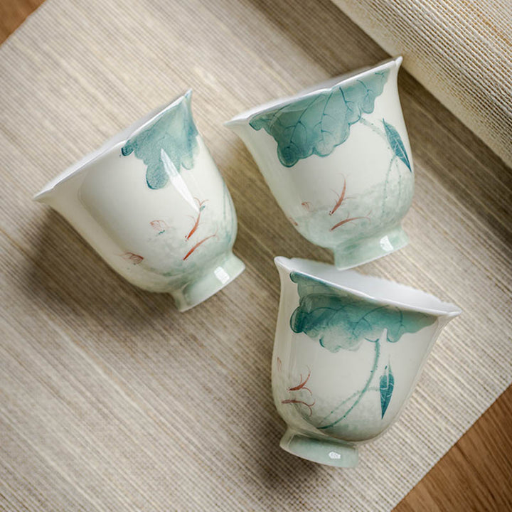 Tasse à thé en céramique motif feuilles de lotus poisson Koi Buddha Stones Tasse à thé Kung Fu 65 ml