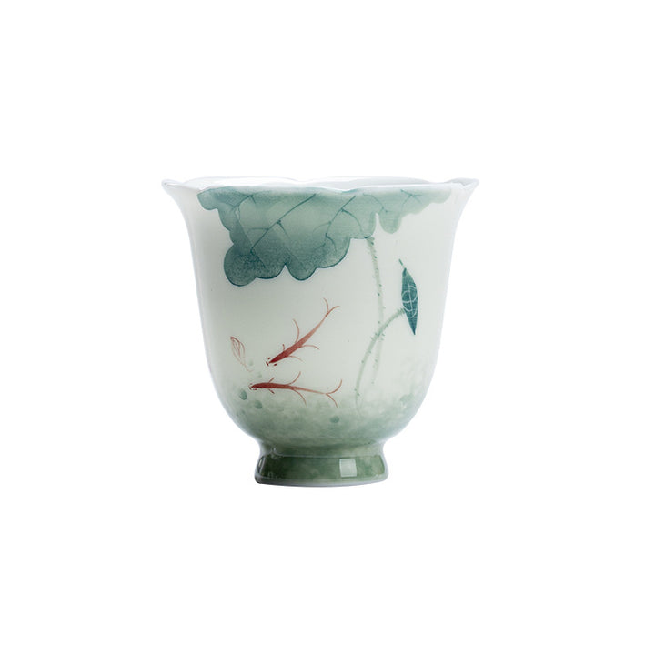 Tasse à thé en céramique motif feuilles de lotus poisson Koi Buddha Stones Tasse à thé Kung Fu 65 ml