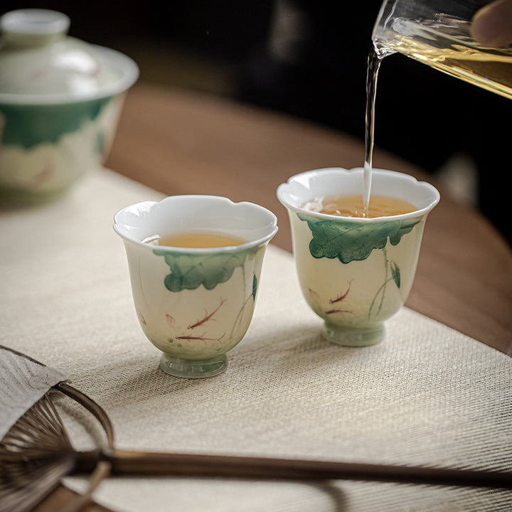 Tasse à thé en céramique motif feuilles de lotus poisson Koi Buddha Stones Tasse à thé Kung Fu 65 ml