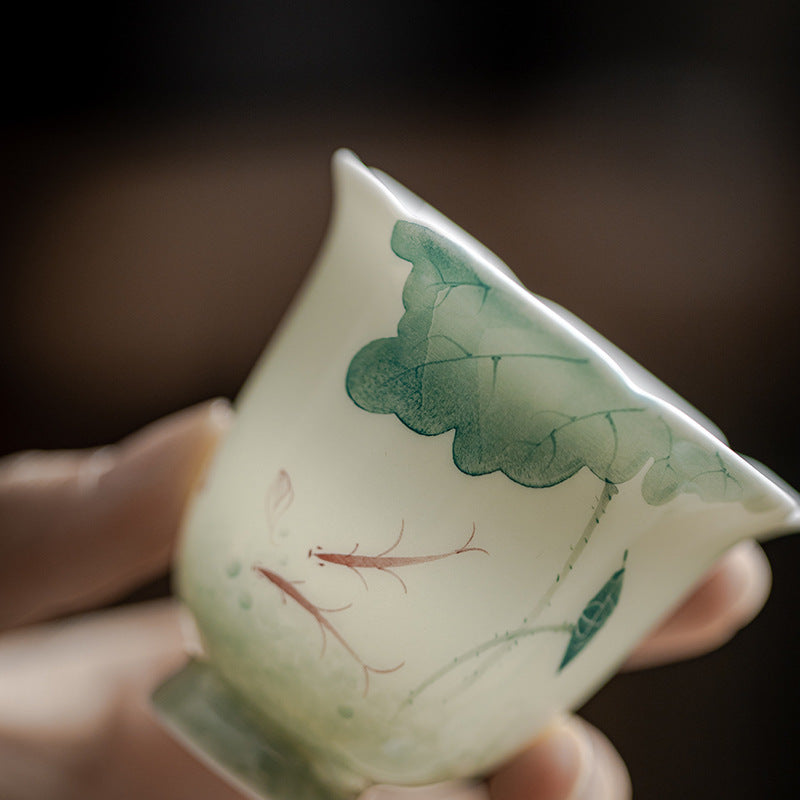 Tasse à thé en céramique motif feuilles de lotus poisson Koi Buddha Stones Tasse à thé Kung Fu 65 ml