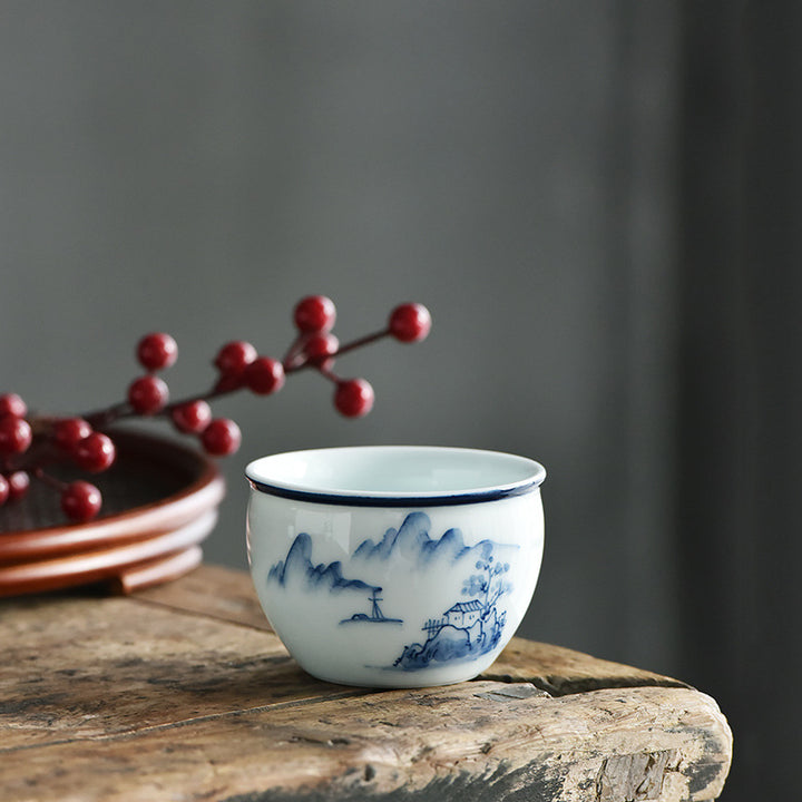 Buddha Stones Poisson Koi Fleur de Lotus Feuille Montagnes Arbre Tasse à Thé en Céramique Tasse à Thé Kung Fu 130 ml