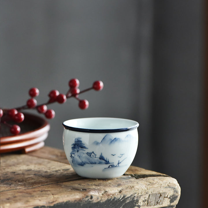Buddha Stones Poisson Koi Fleur de Lotus Feuille Montagnes Arbre Tasse à Thé en Céramique Tasse à Thé Kung Fu 130 ml