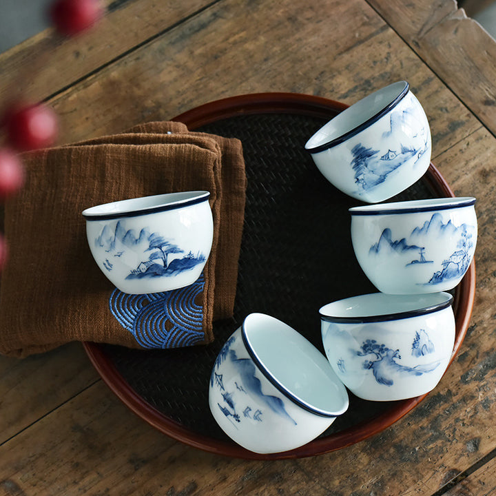 Buddha Stones Poisson Koi Fleur de Lotus Feuille Montagnes Arbre Tasse à Thé en Céramique Tasse à Thé Kung Fu 130 ml
