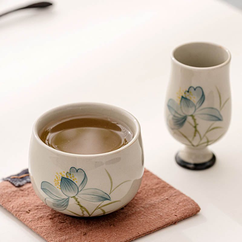 Tasse à thé en céramique peinte à la main avec des Buddha Stones et des fleurs de lotus Tasse à thé Kung Fu