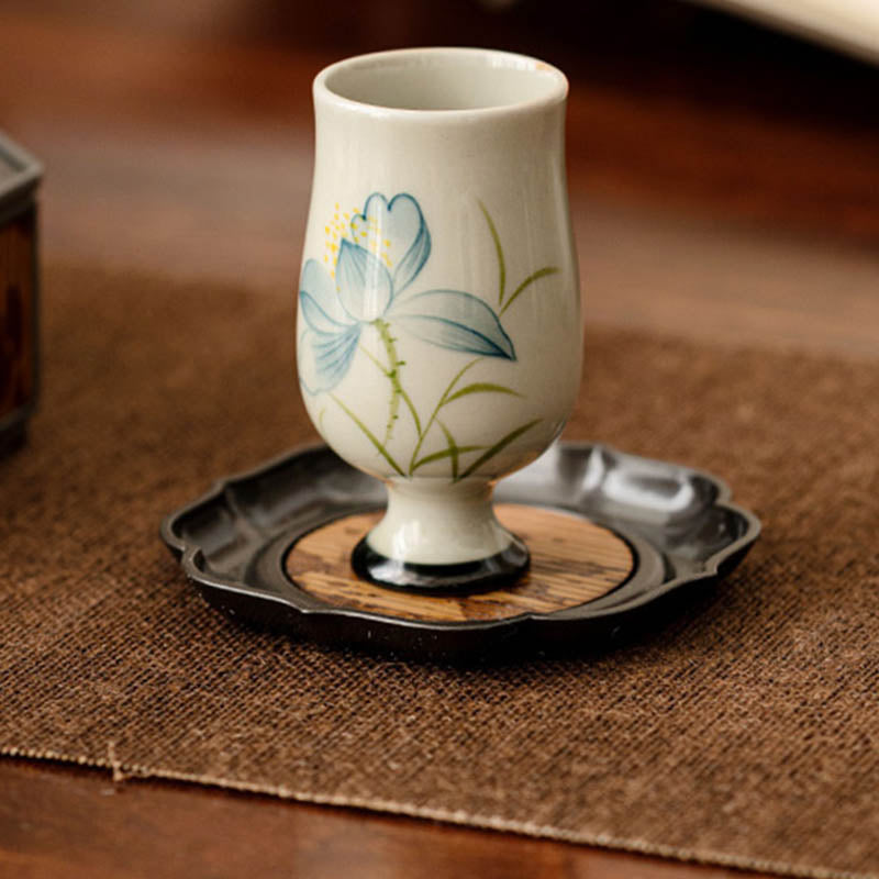 Tasse à thé en céramique peinte à la main avec des Buddha Stones et des fleurs de lotus Tasse à thé Kung Fu