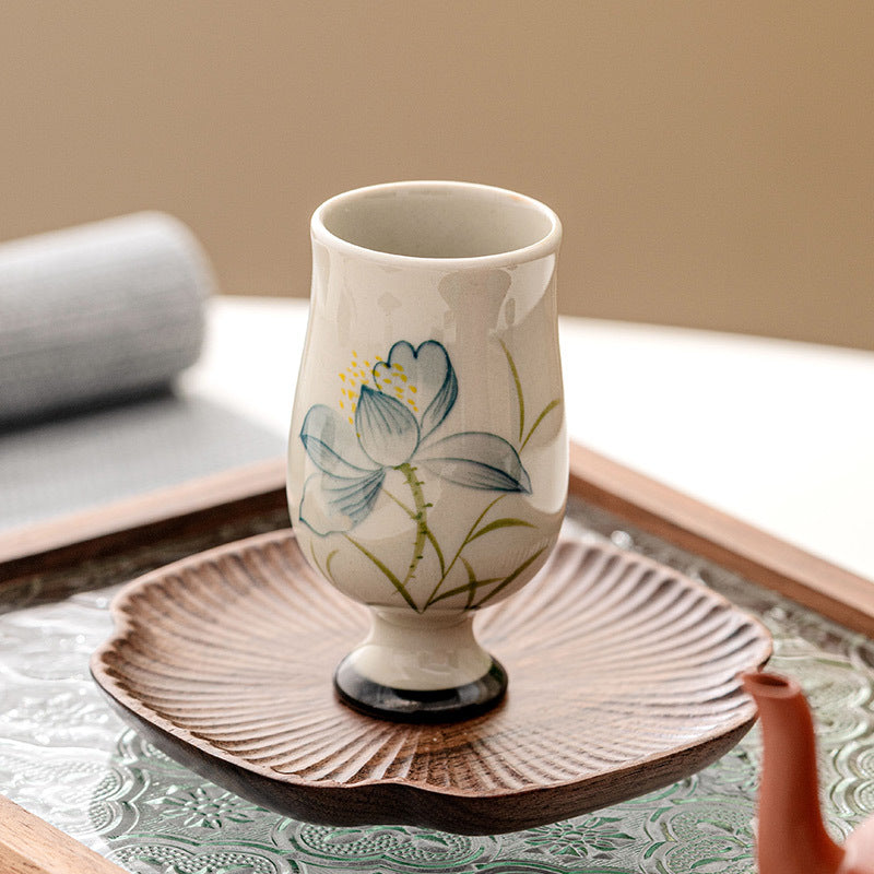 Tasse à thé en céramique peinte à la main avec des Buddha Stones et des fleurs de lotus Tasse à thé Kung Fu