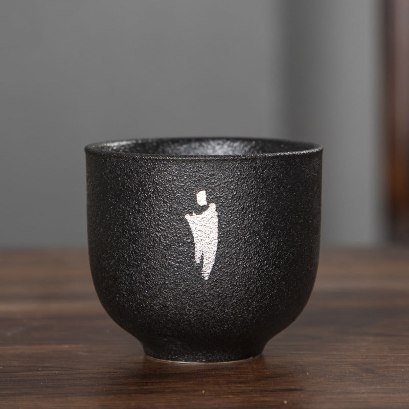 Buddha Stones peintes à la main fleur de lotus bambou chrysanthème poterie noire tasse à thé en céramique tasse à thé Kung Fu 95 ml