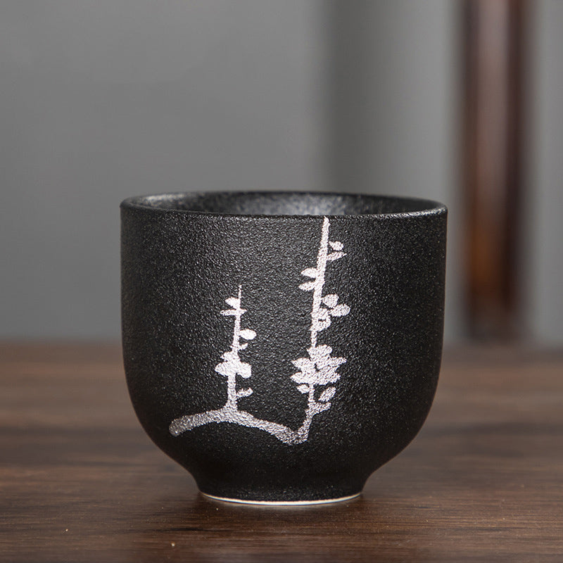 Buddha Stones peintes à la main fleur de lotus bambou chrysanthème poterie noire tasse à thé en céramique tasse à thé Kung Fu 95 ml