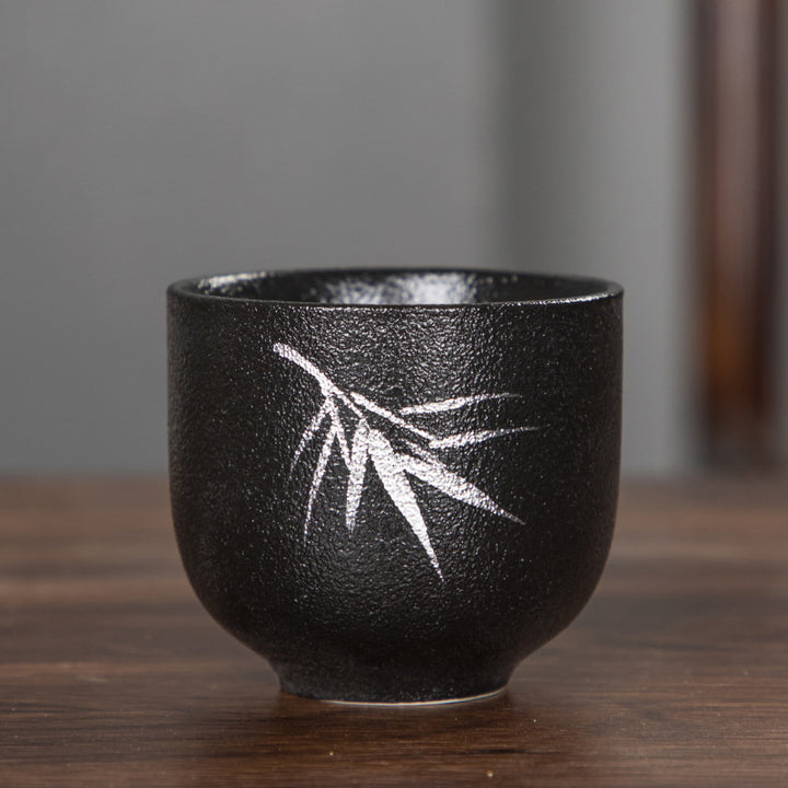 Buddha Stones peintes à la main fleur de lotus bambou chrysanthème poterie noire tasse à thé en céramique tasse à thé Kung Fu 95 ml