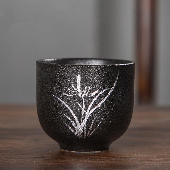 Buddha Stones peintes à la main fleur de lotus bambou chrysanthème poterie noire tasse à thé en céramique tasse à thé Kung Fu 95 ml