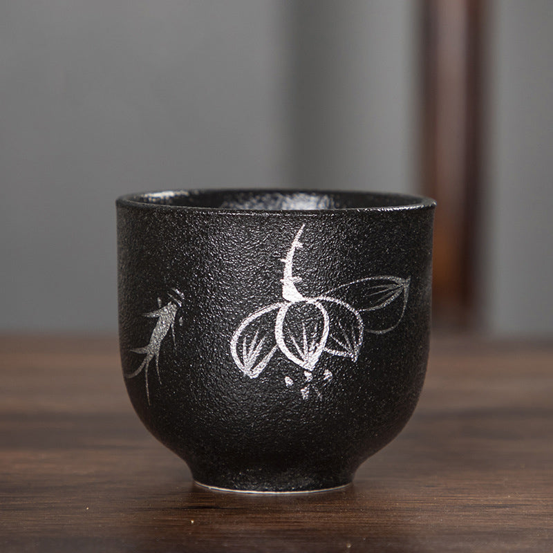 Buddha Stones peintes à la main fleur de lotus bambou chrysanthème poterie noire tasse à thé en céramique tasse à thé Kung Fu 95 ml