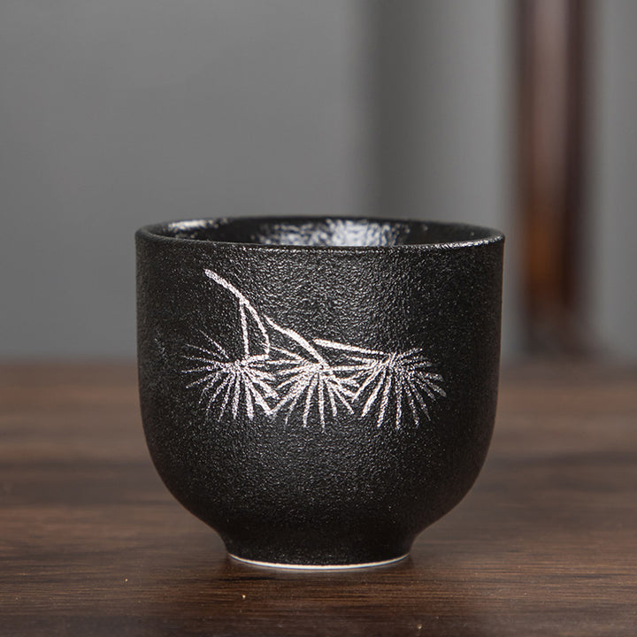 Buddha Stones peintes à la main fleur de lotus bambou chrysanthème poterie noire tasse à thé en céramique tasse à thé Kung Fu 95 ml