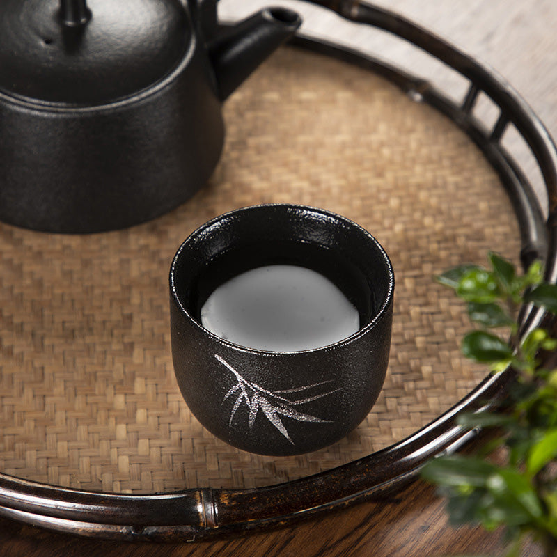 Buddha Stones peintes à la main fleur de lotus bambou chrysanthème poterie noire tasse à thé en céramique tasse à thé Kung Fu 95 ml
