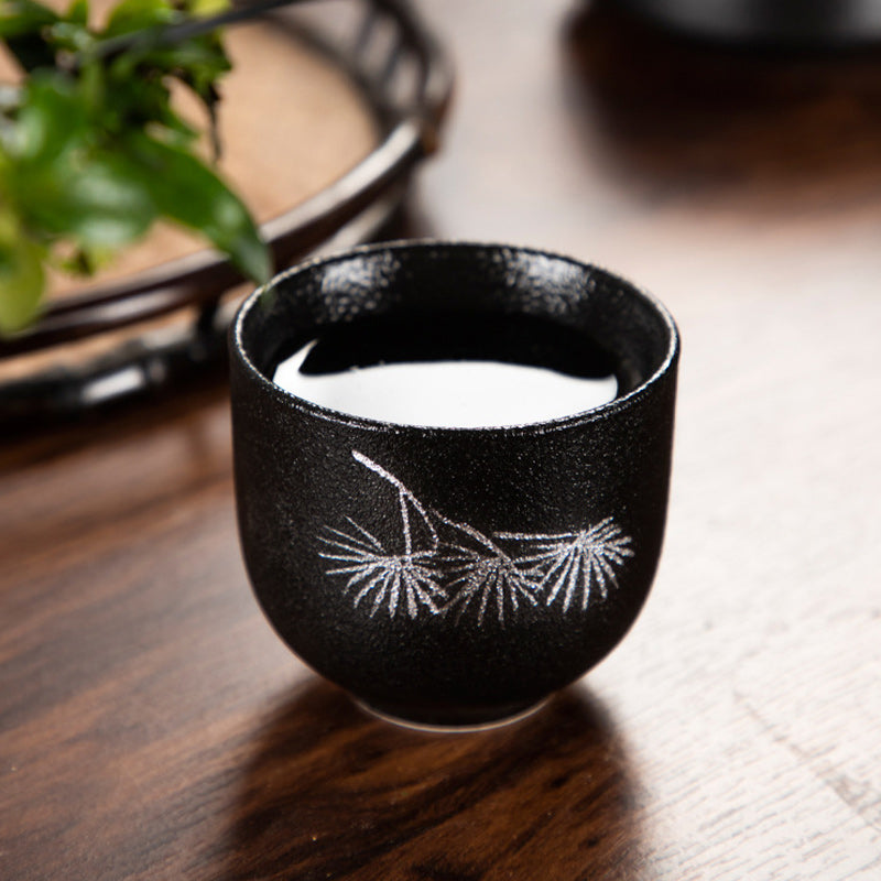 Buddha Stones peintes à la main fleur de lotus bambou chrysanthème poterie noire tasse à thé en céramique tasse à thé Kung Fu 95 ml