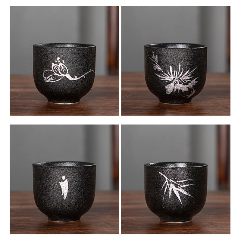 Buddha Stones peintes à la main fleur de lotus bambou chrysanthème poterie noire tasse à thé en céramique tasse à thé Kung Fu 95 ml